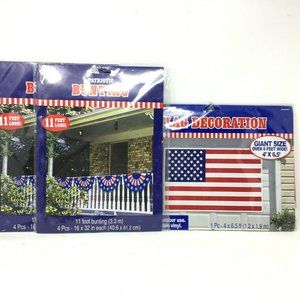 Lot of 2 American Flag Bunting And 1 Flag